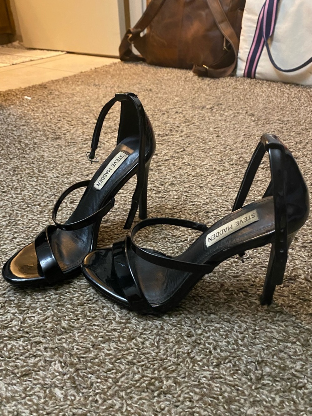 Steve Madden Black Patent Open-Toe Strappy Stiletto Sandals